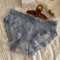 Lace Mesh Bow Transparent Underwear Women's Mid-waist Cotton Crotch Comfortable Traceless Ventilation Women's Briefs