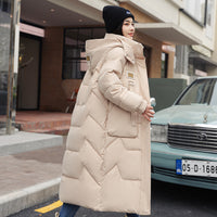 Womens Mid Length Over The Knee Detachable Hooded Padded Down Jacket With Cotton Lining
