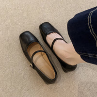 Chunky-heeled Square-toe Slingback Versatile Mid-heel Womens Shoes
