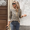 Women's Loose Lace Patchwork Round Neck Leopard-print Knitted Sweater