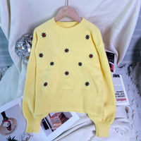 Women's Casual Embroidered Flower Sweater