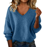 New Fashion Loose Solid Color V-neck Sweater Women