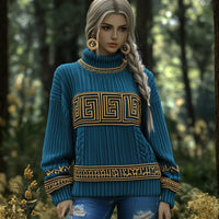 New 3D-printed Loose-fitting High-neck Top For Fallwintercross-border Style Casual Off-shoulder Design For Women