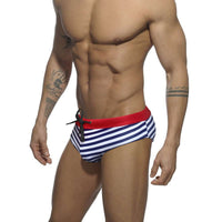 Nylon Men's Low Waist Triangle Stripe Swim Shorts