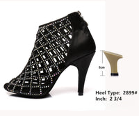 Black Satin Latin Dance Shoes Shiny Breathable High Heel