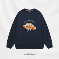 Korean-style Loose Croissant-horn Crew-neck Womens Hoodie