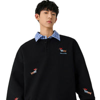 Embroidered Design Polo-neck Hoodie For Men