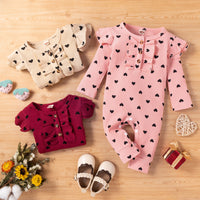 Infant Cotton Pit Strip Print Love Long Climbing Jumpsuit
