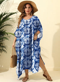 Irregular Print Loose Blouse Beach Vacation Split Floor-Length Dress