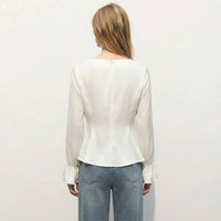 U-neck Puffed-sleeve Pullover Shirt