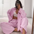 Fashionable Striped Casual Simple Womens Long-Sleeve Top And Pants Loose Set