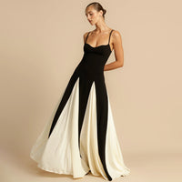 Strap Contrast Color Dress Chiffon Skirt Summer Holiday Women