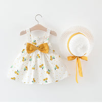 Trendy models covered with cherry sling cherry straw hat skirt