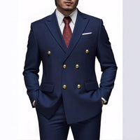 Business Non-Iron Two-Piece Suit With Double-Breasted Gold Buttons