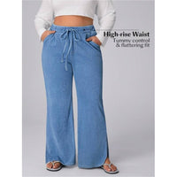 Women's Plus Size Drawstring Casual Loose Wide Leg Jeans