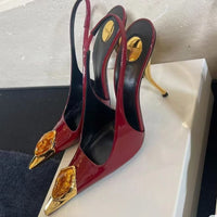 Gem Square Toe Stiletto Heel Hollow High Heel Shoes