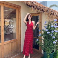 Mid-length Polka Dot Summer New Slim-fit Figure-flattering Sexy Backless Dress For Women
