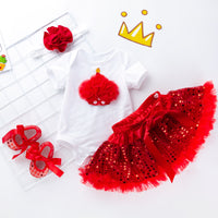 Baby girl little baby cartoon short-sleeved romper sequined tutu skirt suit
