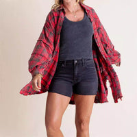 Tassel Long Sleeve Top Loose Casual Plaid Shirt Coat