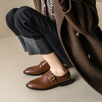Casual Simple Round Head Belt Buckle Women's Leather Shoes
