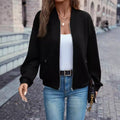 Solid Color Faux Pocket Zip Jacket Casual Long Sleeve For Autumn And Winter