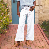European And American Style High-Waisted Solid Color Cropped Flared Loose Wide-Leg Womens Trousers With Buttons
