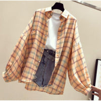 Womens Creative Casual Loose Plaid Shirt