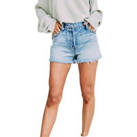 High-waisted Fringed Distressed Denim Shorts