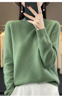 Half High Collar Pure Wool Women's Long Sleeved Knitted Base Sweater