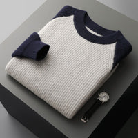 Woolen Sweater Men's Color-block Crew Neck Ingot Needle Thickened Knitting Wool Base