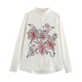 European And American Style Simple Retro Fireworks Long Sleeve Round Neck Shirt
