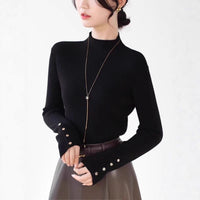 Grey Temperament Semi-high Neck Knitted Women's Autumn Base Shirt