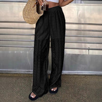 Embroidered Casual Elastic-waist Trousers Versatile And Easy To Style