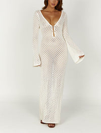 Women's Long-sleeved Knitted Slim-fit Jumpsuit Long Skirt