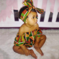 Children's headband printed jumpsuit