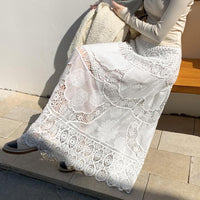 Womens Lace Retro French Crochet Hollow-Out Knit A-Line Skirt
