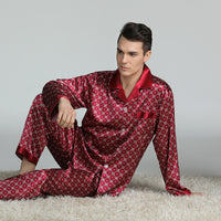 Men's Printed Silk Pajamas Spring And Summer Long-Sleeved Suit