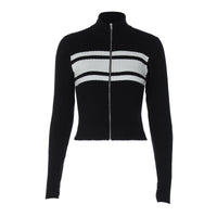 Contrast Zip Cardigan Tops Slim Long Sleeve Sweater