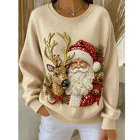 Womens Printed Christmas Flannel Hoodie Top