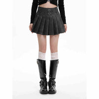 Gray PU Leather Women's High Waist Slimming A- Line Skirt