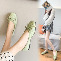 Ladies New Bow Flat Bottom Square Toe Soft Bottom Pumps