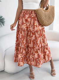 Women's Casual Floral Print Ruffle Trim Midi Beach Skirt