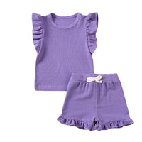 Girls' Summer Suits Solid Color Casual Flounced Sleeve Shorts