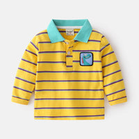 Striped Lapel with Contrast Color Cute School Boy Long Sleeve