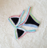 Europe And The United States Sexy Hand Crochet Colorful Bikini Set, Spell Color Rubber, Ladies Knitted Swimwear Wholesale
