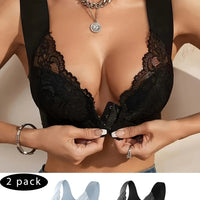 Front Button Underwear Lace Edge Push Up Small Size Large Wide Shoulder Strap Comfortable Bra