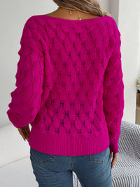 Women Casual Feather Hollow Out Off-Shoulder Lantern Sleeve Sweater