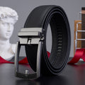 New Mens Casual All-match Leather Belt With An Automatic Buckle And A Lychee Grain Pattern