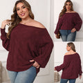 Plus Size Women's Sexy Off-shoulder Batwing Sleeve Loose Pullover