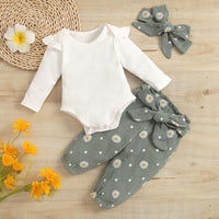 Printed Belt Trousers Headwear 3-piece Set